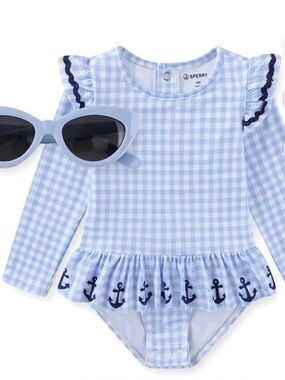 Girls Sperry Two-Piece Set one piece bathing suit and glasses 12MONTHS NWT